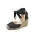 LUXUR Womens Ladies Summer Wedge Sandals Comfort Ankle Tie Up Espadrilles Shoes Size