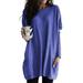 Women Ladies Autumn Winter Solid Color Long Tops Blouse Long Sleeve Pocket T-Shirt Dress Casual Loose Pullover Sweatshirt Round Neck Plain Mini Dress