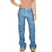 Cargo Jean Women Mom Jeans Pants Boyfriend Jeans Ladies Cargo Pants with High Waist Pocekts Straight Leg Denim Jeans