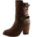 DailyShoes Women's Ankle Cowboy Boots Booties Mid Calf Buckled High Heel Western Winter Biker Casual Chunky and 2 Straps Angus-11 Brown Sv 10