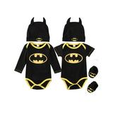 New Newborn Infant Baby Boy Batman Cotton Romper Shoes Hat Clothes Outfit Set