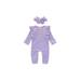 Infant Round Neck Long Sleeve Solid Color Jumpsuit Climb Soft Romper+Hairband Two-piece Set Spring Baby Girl Boys' Cotton One-Piece Coverall Cute Ribbed Fall Outfit (0-18M)