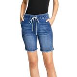 Celebrity Pink Women's Junios Casual Drawstring Bermuda Denim Shorts (M, Medium Denim)