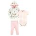 Hudson Baby Baby Girl Cotton Hoodie, Bodysuit and Pant Set, 3pc