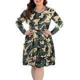 Aiyino Women's Plus Size Long Sleeve Dress Casual Pleated Swing Dresses with Pockets