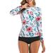 Selfieee Women's Long Sleeve Rashguard Sun Protection Swimsuit Top Printed Swim Shirts 70115 White Printed Small