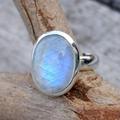 Antique Women Ring Vintage Style Boho Tibetan Oval Natural Crystal Rainbow Moonstone Ring for Female Jewelry