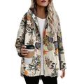 DaciyeFlower Women Hooded Coat Long Sleeve Button Fleece Loose Jacket (Orange L)