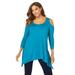 Jessica London Women's Plus Size Cold Shoulder Hanky Hem Tunic Long Shirt