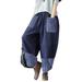 Avamo Womens Casual Palazzo Pants Loose Elastic Waist Cotton-Linen Trouser Polka Dot Patchwork Wide Leg Pants Dark Blue Dot Print 3XL(US 16-18)