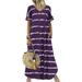 Niuer Women Summer Pockets Dress Tie Dye Stripe Printed Fashion Smock Dress Business Leisure Short Sleeve Tunic Long Dress Purple 3XL(US 20-22)