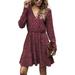 V-neck Dress Solid Color Long-Sleeve Slim Fit Winter Warm Modern Women's Dress Clothing