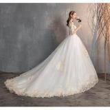 New Wedding Dress Off The Shoulder Half Sleeve Wedding Gown Lace Applique Color: off white with train, US Size: 24W