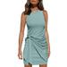 Sexy Dance Women Sleeveless Crew Neck Bodycon Dress Twist Front Summer Slim Mini Dress S-XXL Light Blue XL(US 16-18)