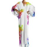 Womens Baggy Sleeve Floral Print Dress Tie Dye Long Maxi Dress Ladies Party Evening Cocktail Dresses Sundress