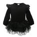 Baby Girl Long/Cap Sleeve Ruffle Cotton Romper with Tulle Tutu SkirtÂ (95/18-24 Months, Black Long Sleeve)