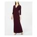 CALVIN KLEIN Womens Purple Cut Out Zippered 3/4 Sleeve V Neck Maxi Fit + Flare Evening Dress Size 16