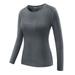 Women Gym Fitness Shirts Compression Women's Sport Long Sleeve Running Quick-dry Tees Tops Gray L
