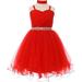 Big Girls Elegant Twist Wired Tulle Rhinestones Beaded Waist Scarf Gown Flower Girl Dress Flower Girl Dress Red 16 (C50CC19)