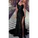 Women Sequin Prom Party Ball Gown Sexy Gold Evening Bridesmaid V Neck Long Dress