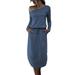 S-XXL Women Casual Off Shoulder Long Sleeve Elastic Waist Loose T Shirt Autumn Winter Wrap Midi Long Dress With Pockets