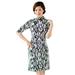 Women Special 1/2 Long Sleeve Modern Mandarin Chinese Cheongsam Qipao Sheath Short DressÂ ( Black/white water flow prints)