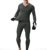 2PCS Men Winter Thermal Underwear Fleece Lining Thick Warm V Neck Long Sleeve Top Pants Long Johns Set