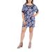 24Seven Comfort Apparel Taylor Blue Feather Print Plus Size Mini Dress