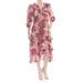 BETSEY JOHNSON Womens Pink Ruffled Floral Print 3/4 Sleeve V Neck Knee Length Dress Size: 2