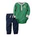 Carters Infant Boys Green Blue Stripe Baby Outfit Long Sleeve Bodysuit & Jogger