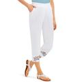 Collections Etc Women's Embroidered Cuffed Capris White, X-LARGE