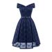 Meterk Women Lace Skater Dress Off the Shoulder Bow Pleated A-Line Bridesmaid Evening Party Gown Dress