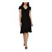 BETSEY JOHNSON Womens Black Ruffled Solid Short Sleeve V Neck Knee Length Fit + Flare Evening Dress Size 4