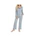 Miyanuby Women Satin Long-sleeved Trousers Pajama Suit Light Ladies V-neck Buttoned Homewear with Pockets Girls Soft and Comfortable Loose Pajamas Set