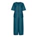 Tuscom Women Fashion Solid Color Jumpsuit O-Neck Short Sleeve Home Pockets Jumpsuit Ladies Pajamas Loungewear Long Lounge Wear Long Pants