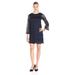 AGB Women's Scalloped Lace Slight Bell Sleeve A Line Dress Round Neckline Straight Hemline, Navy, 14