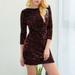 New Women Sequin Bodycon Dress Round Neck 3/4 Sleeve Plunge Back Party Evening Mini Dress