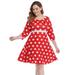 HDE Plus Size A Line Dress With Pockets 3/4 Sleeve Fit and Flare Skater Dresses (Red Polka Dot, 4X)