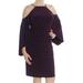 RALPH LAUREN Womens Purple Cold Shoulder Bell Sleeve Boat Neck Knee Length Sheath Cocktail Dress Size: 8