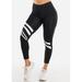 Womens Juniors Cute High Waisted Trendy Workout Leggings - Black and White High Rise Stripe Athleisure Gym Leggings 41177R