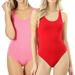 Women Basic Solid Soft Stretchy Sleeveless Tank Top Bodysuit Leotard (2PK: CANDY PINK/RED, M)