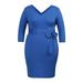 Women's Vneck 3/4 Sleeves Plus Size Casual Cocktail Blue Dress Blue