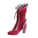 Womens Vintage Mid Calf Boots Ladies High Block Heel Lace Up Party Casual Shoes