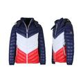 Men's Heavyweight Quilted Hooded Puffer Bubble Jacket Navy-White-Red L