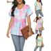 Spencer Womens Short Sleeve T-Shirts Tie Dye V Neck Tunic Blouse Tops Loose Fit Beach Casual Tunic Tees with Pockets (XXL, Purple)