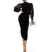 Womenâ€™s Elegant Style Midi Dress High Neck Puff Sleeve Fashion Design Vintage Cocktail Party Gown Slim Fit Dress