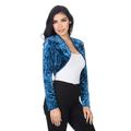 Fashion Secrets Women`s Collarless Open Front Velvet Bolero Shrug Cardigan Cropped Jacket (XXX Large, Denim Blue)