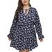 Avamo Women Summer Casual Plus Size Dress V Neck A-Line Swing Mini Sundress Long Sleeve Baggy Dress Floral Printed Beach Sundress