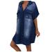 Follure summer dresses Women's Plus Size Asymetric Denim Dresses Batwing Short Sleeve Knee Length Dress