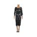 JS COLLECTION Womens Black Embellished Sheer Floral Bell Sleeve Scoop Neck Below The Knee Drop Waist Party Dress Size 2